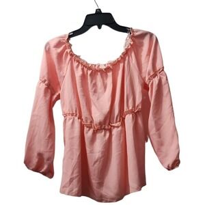 Noelle Off Shoulder Ruffle Blouse Long Sleeve Flowy Top Pink XL‎